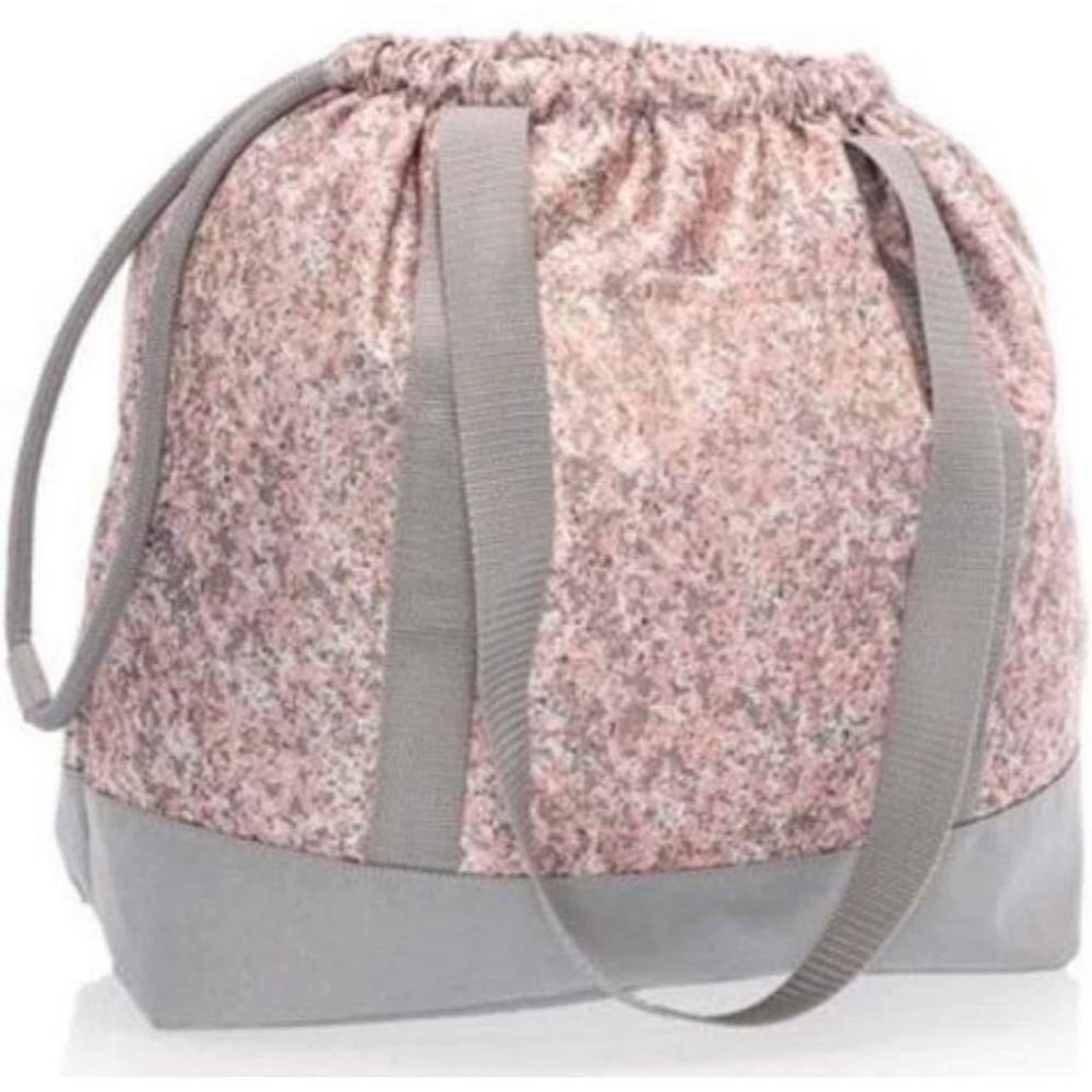 Pink and Gray Print Tote with Drawstring Closure